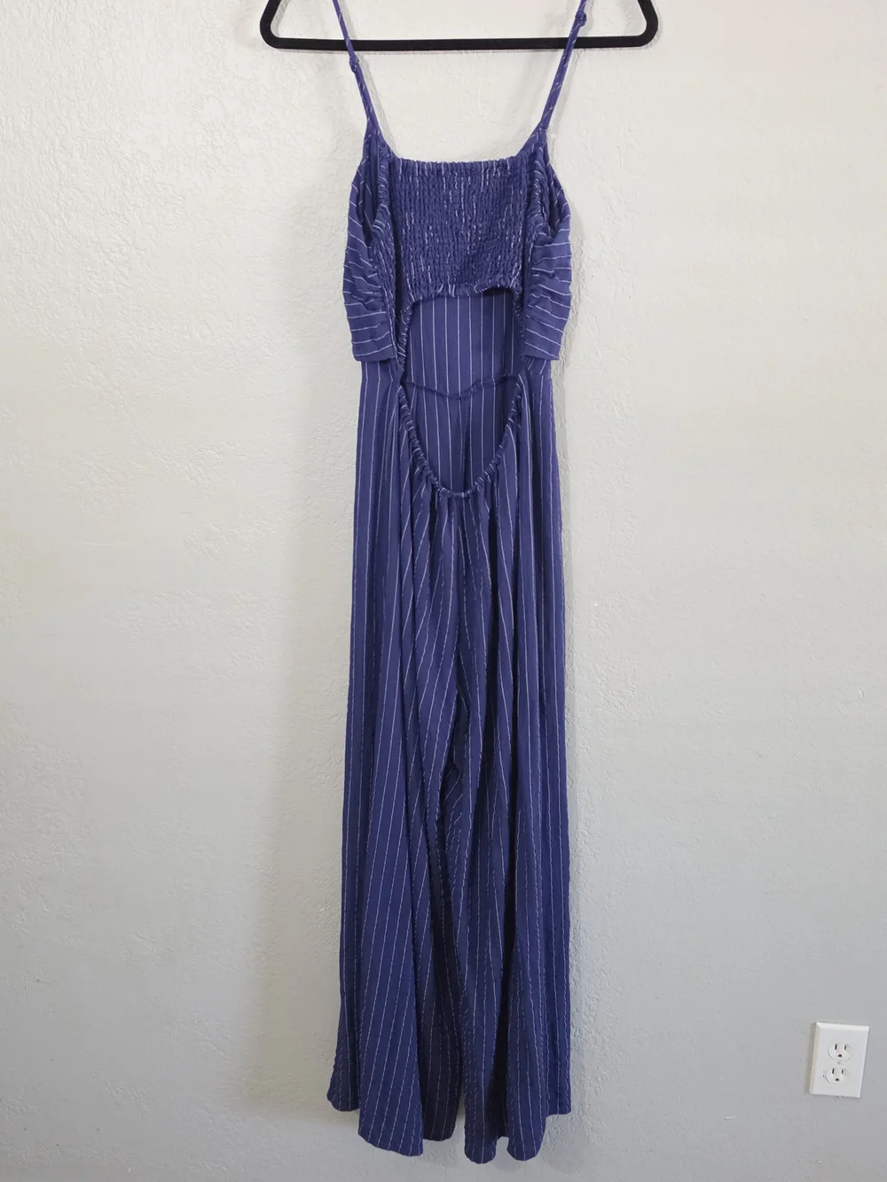 Flying Tomato Navy Pinstripe Tie Front Wide Leg Jumpsuit Adjustable Women Medium - Picture 10 of 10